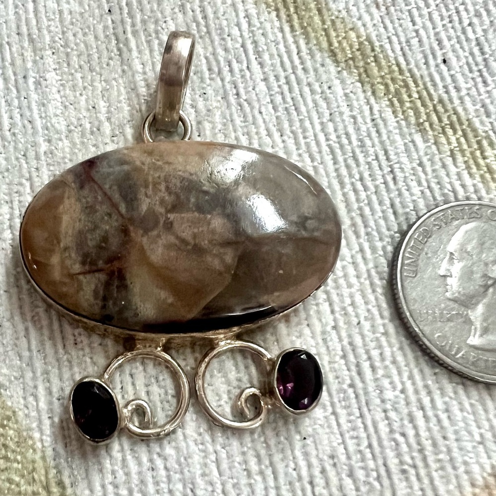 Jasper and Amethyst & Silver Pendant - Picture 2 of 6